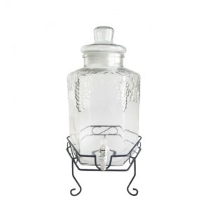 2.6 GALLON GLASS GRAPE EMBOSSED JUICE CONTAINER W/ VALVE STAND & LID