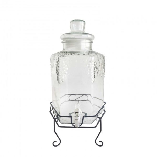 2.6 GALLON GLASS GRAPE EMBOSSED JUICE CONTAINER 